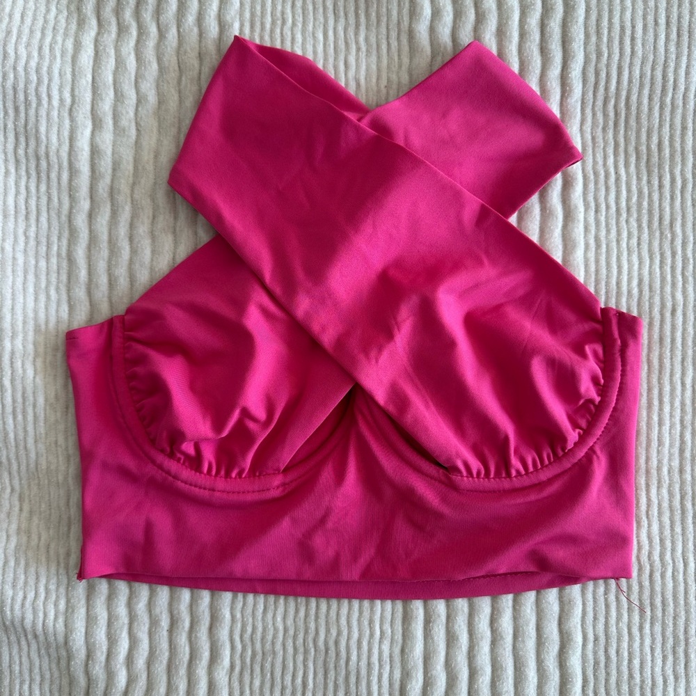 Super down how pink cross cross top